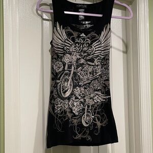 Women's Black and Silver Graphic Tank Top